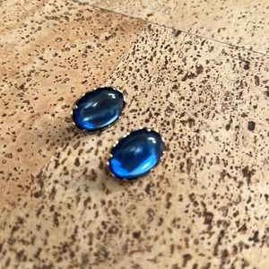 Large vintage Emmons blue cabochon stone earrings